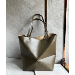 Loewe Large Puzzle Fold Tote Bag in Dark Green Calfskin 818