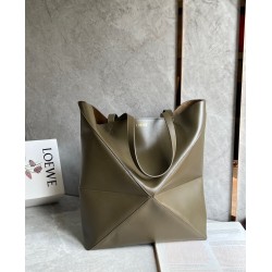 Loewe Large Puzzle Fold Tote Bag in Dark Green Calfskin 818