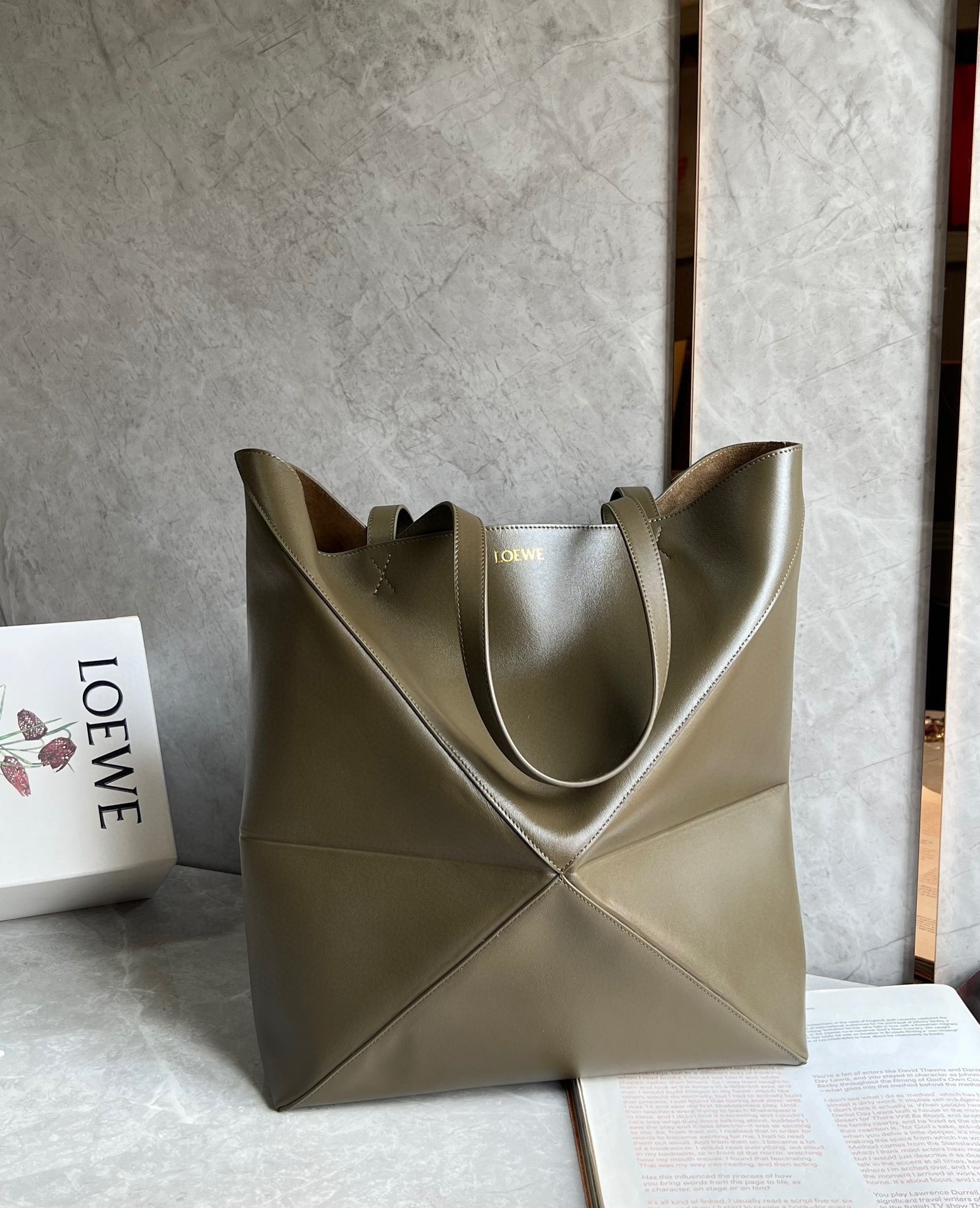 Loewe Large Puzzle Fold Tote Bag in Dark Green Calfskin 818