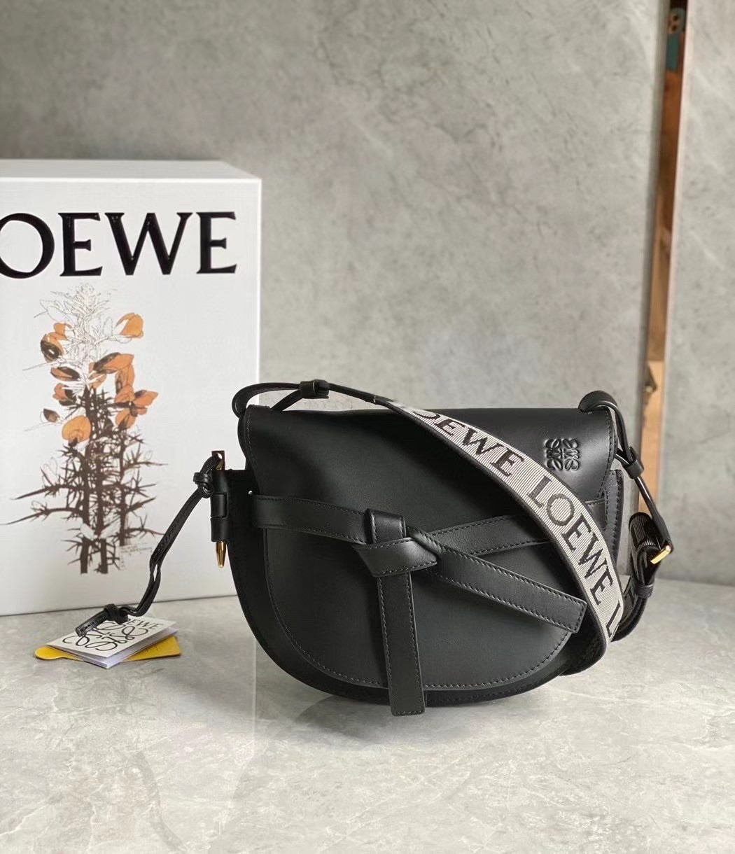 Loewe Small Gate Bag In Black Calfskin and Jacquard 879