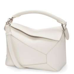 Loewe Puzzle Small Bag in White Grained Leather 403
