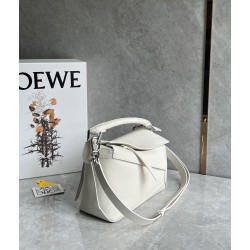 Loewe Puzzle Small Bag in White Grained Leather 403