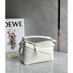 Loewe Puzzle Small Bag in White Grained Leather 403