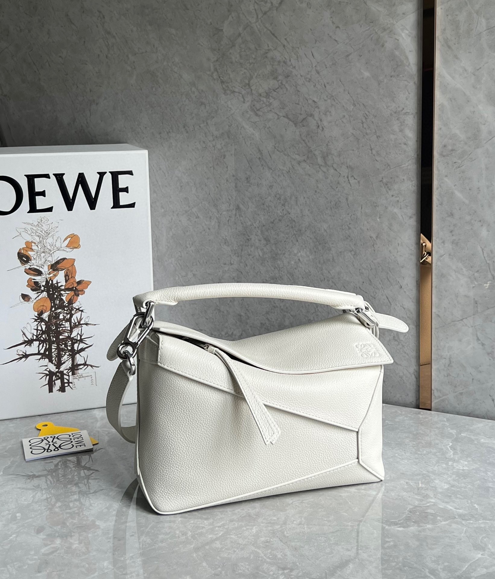 Loewe Puzzle Small Bag in White Grained Leather 403