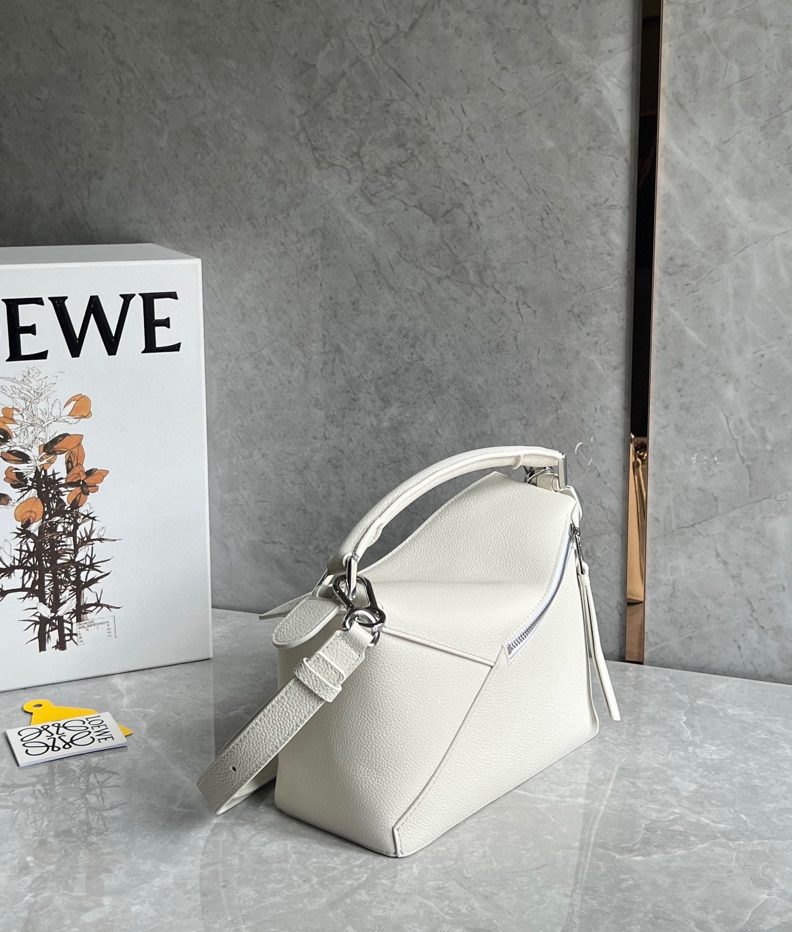 Loewe Puzzle Small Bag in White Grained Leather 403