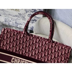 Dior Large Book Tote In Bordeaux Oblique Embroidered Velvet 701