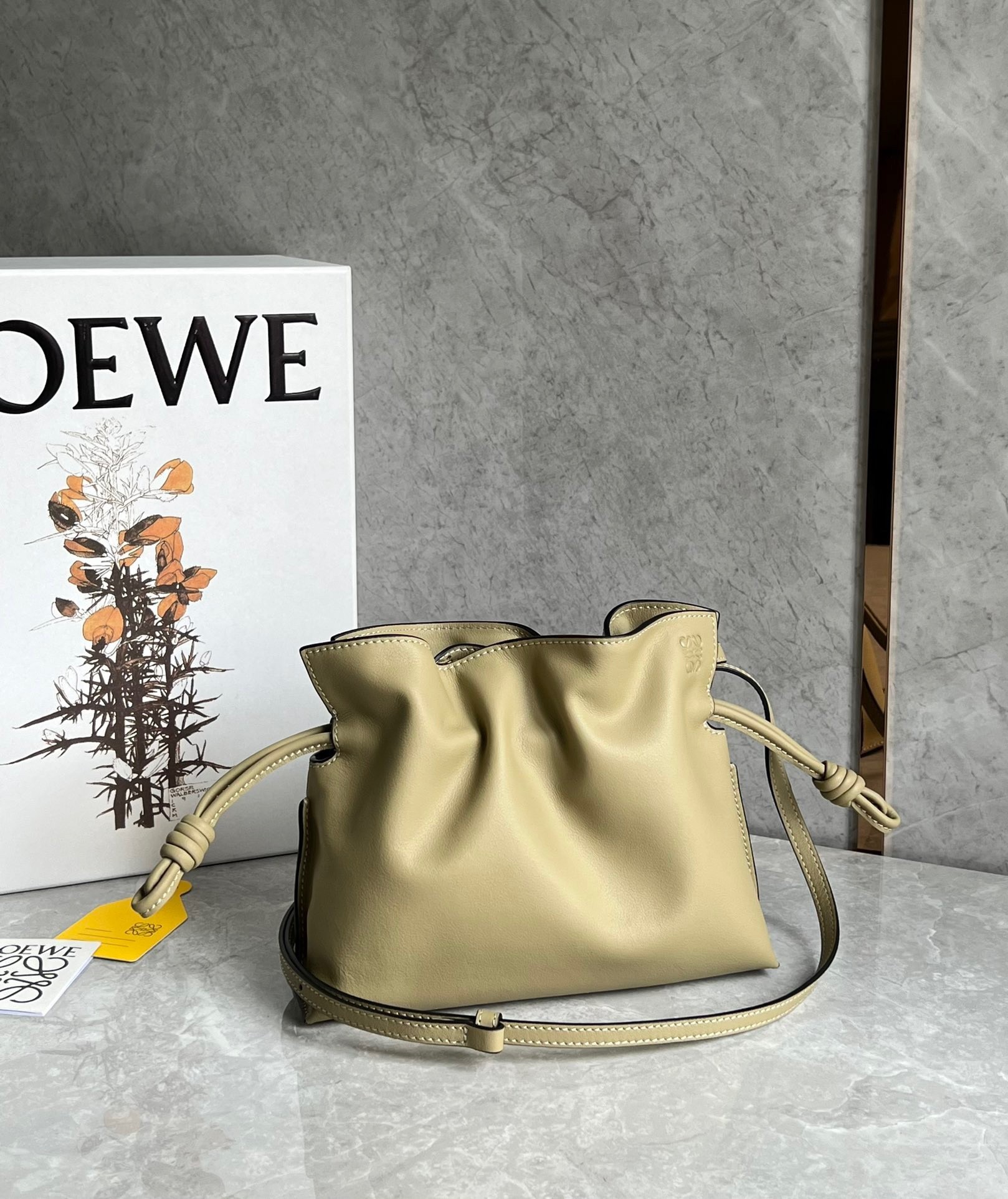 Loewe Mini Flamenco Clutch Bag In Clay Green Calfskin 088