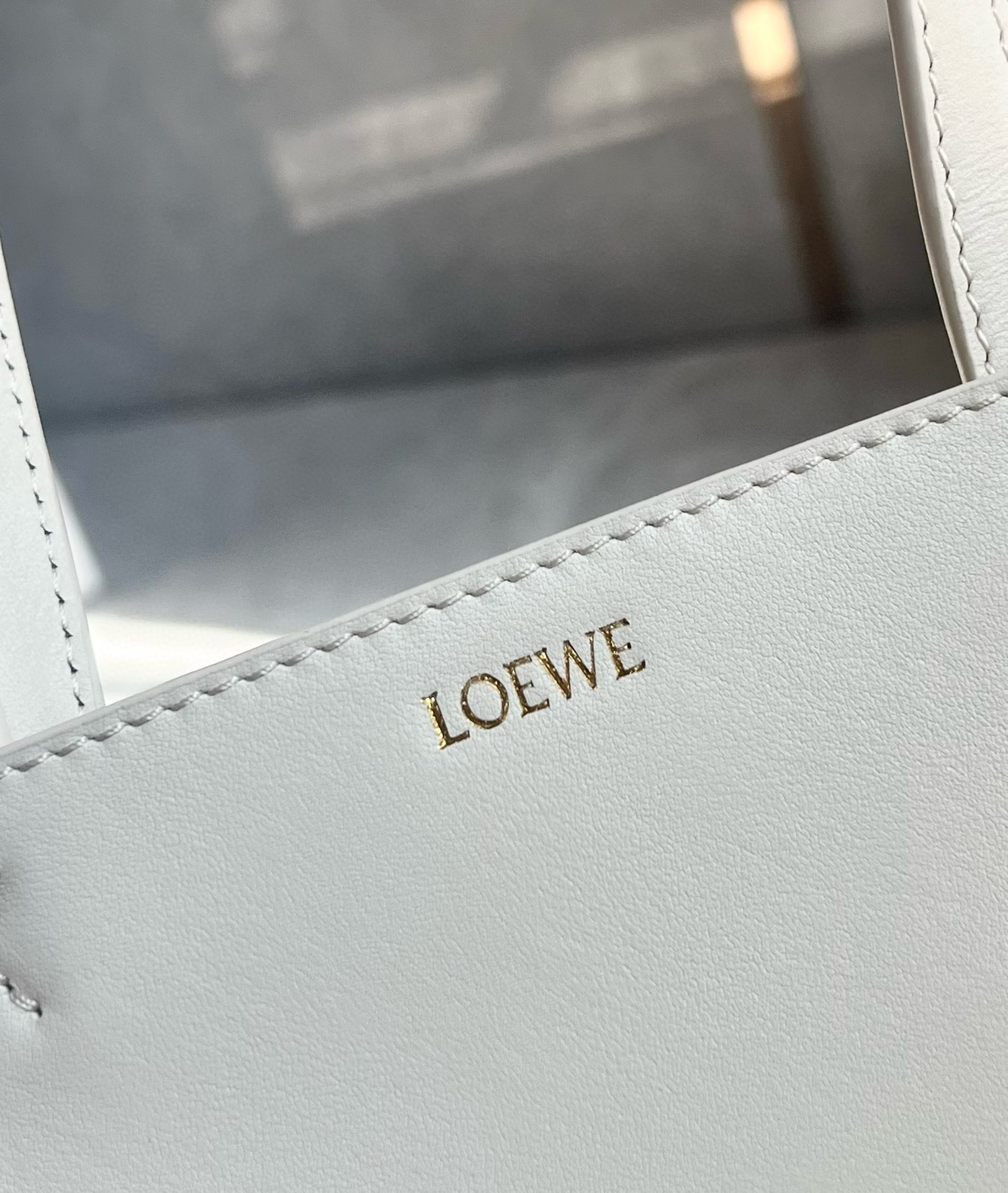 Loewe Mini Puzzle Fold Tote Bag in White/Beige Calfskin 113