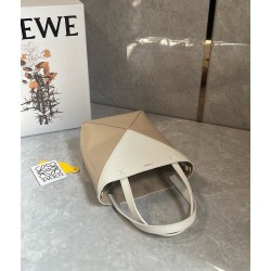 Loewe Mini Puzzle Fold Tote Bag in White/Beige Calfskin 113