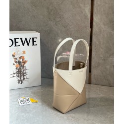 Loewe Mini Puzzle Fold Tote Bag in White/Beige Calfskin 113