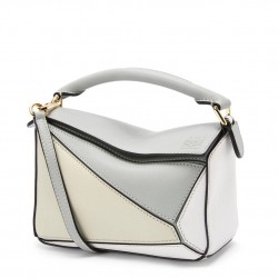 Loewe Puzzle Mini Bag In Grey/Cream/White Calfskin 205