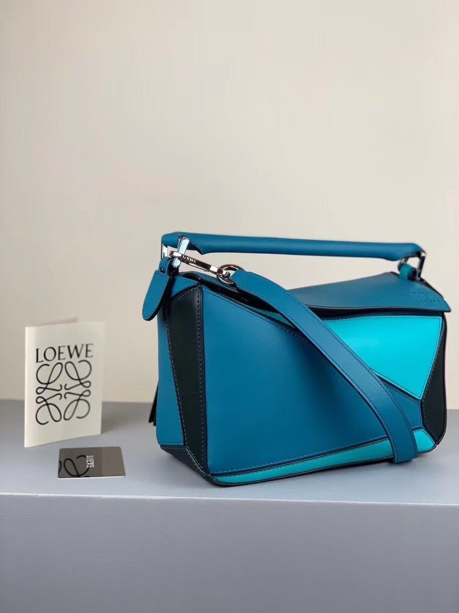 Loewe Small Puzzle Bag In Lagoon/Black/Blue Calfskin 292