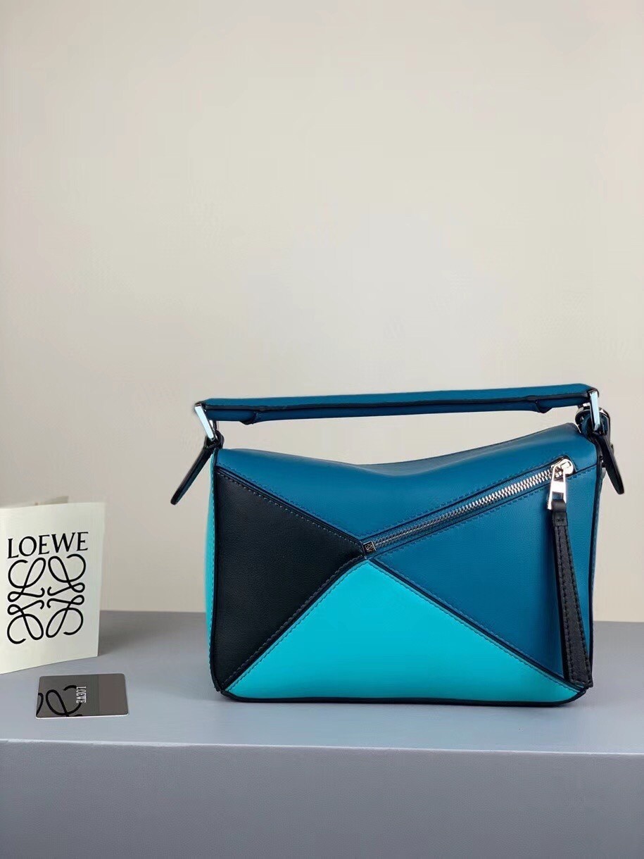 Loewe Small Puzzle Bag In Lagoon/Black/Blue Calfskin 292