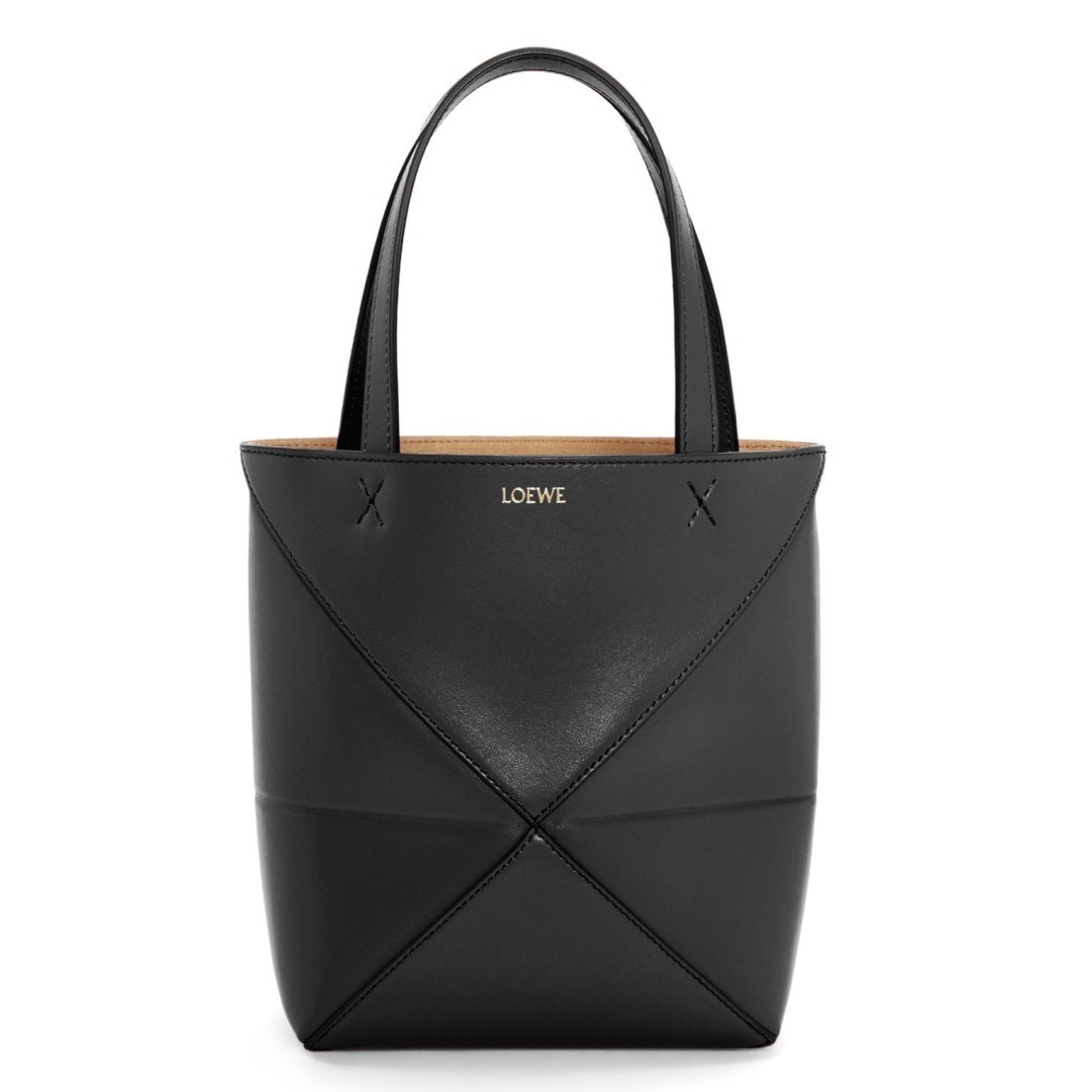 Loewe Mini Puzzle Fold Tote Bag in Black Calfskin 901