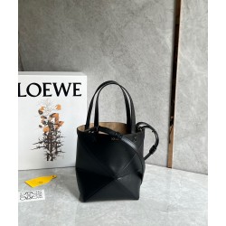 Loewe Mini Puzzle Fold Tote Bag in Black Calfskin 901