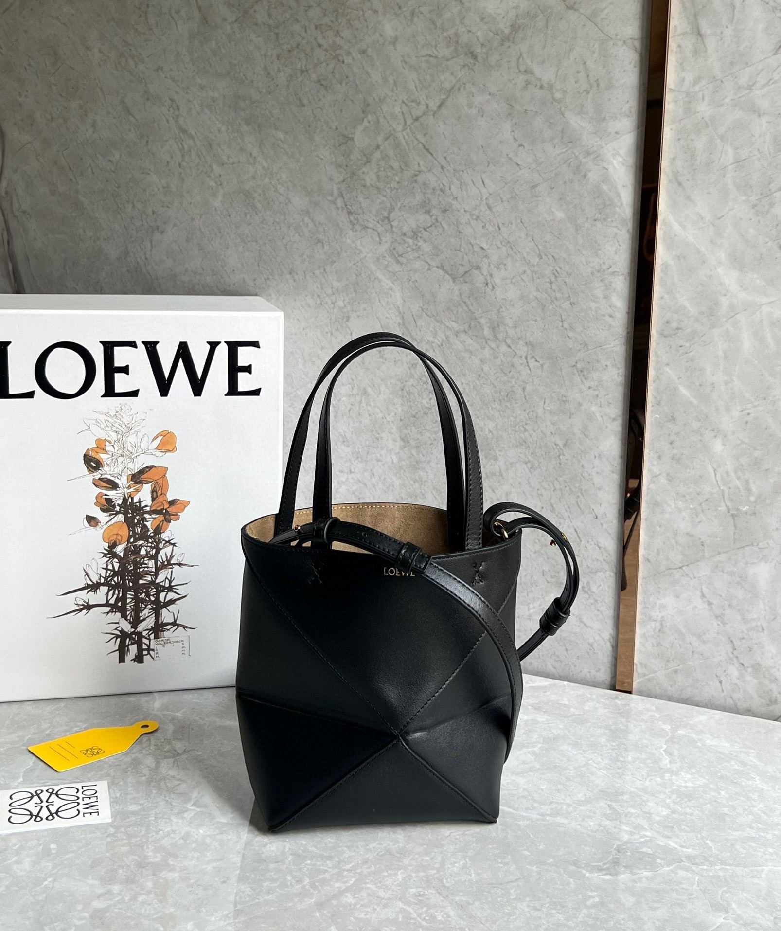 Loewe Mini Puzzle Fold Tote Bag in Black Calfskin 901