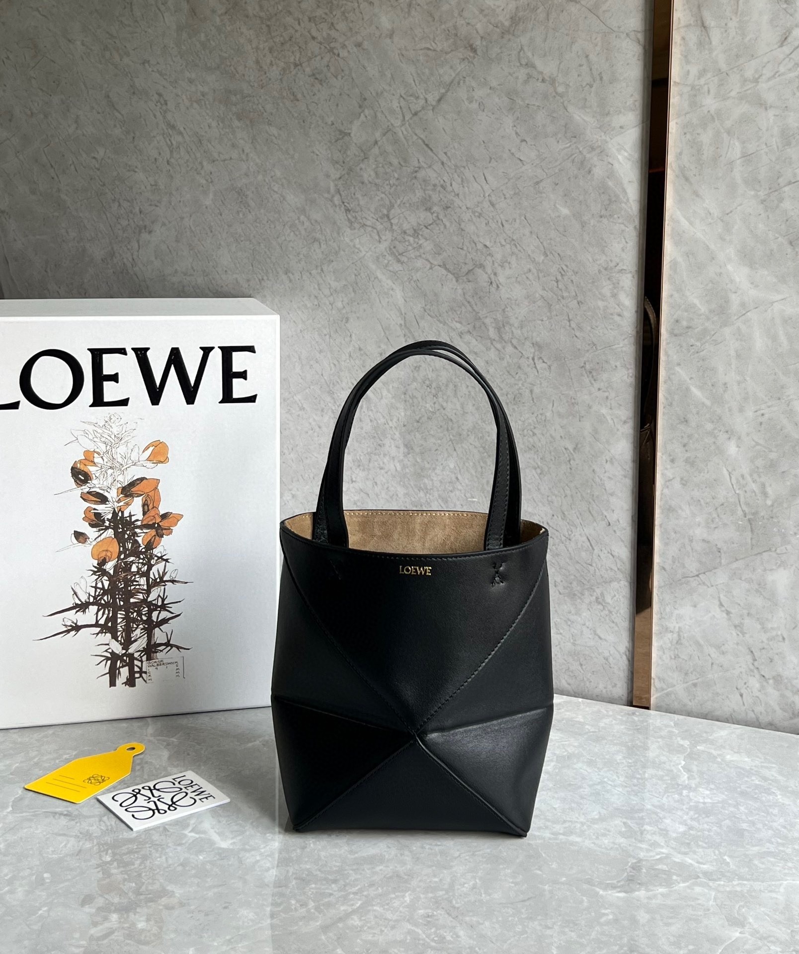 Loewe Mini Puzzle Fold Tote Bag in Black Calfskin 901