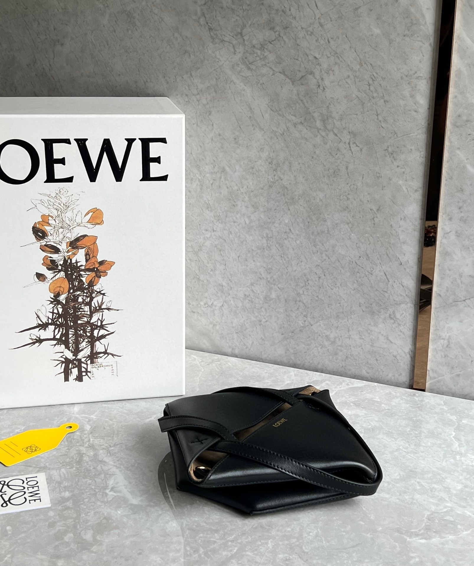 Loewe Mini Puzzle Fold Tote Bag in Black Calfskin 901