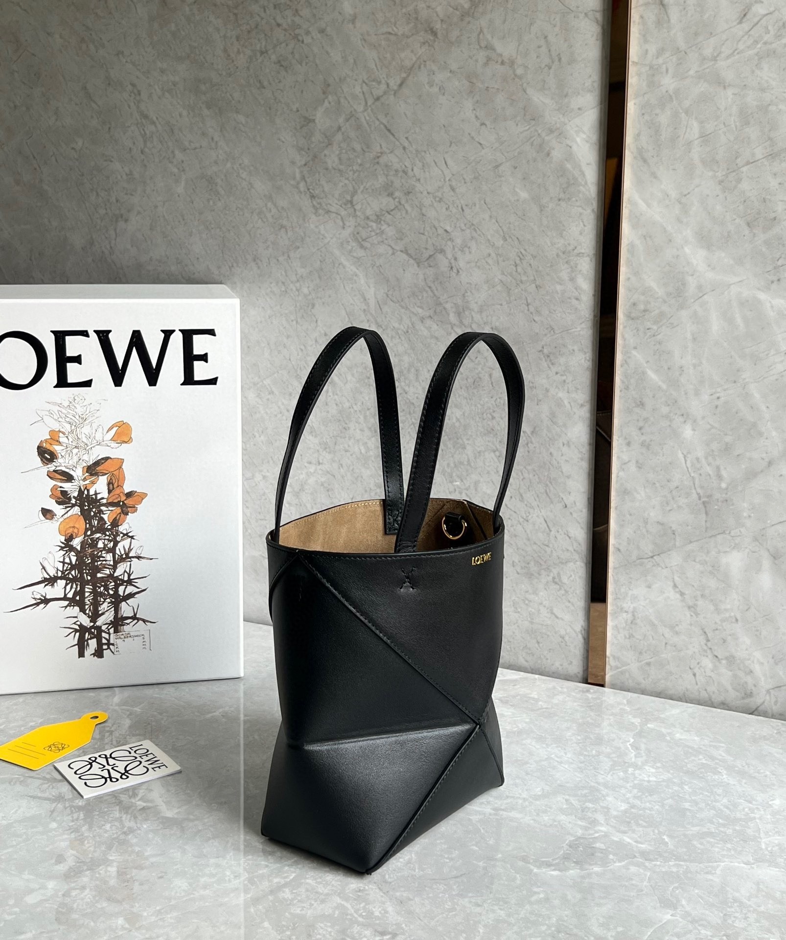 Loewe Mini Puzzle Fold Tote Bag in Black Calfskin 901