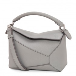 Loewe Puzzle Small Bag In Pearl Grey Grained Leather 938