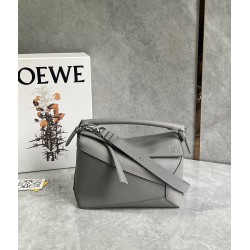 Loewe Puzzle Small Bag In Pearl Grey Grained Leather 938