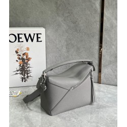 Loewe Puzzle Small Bag In Pearl Grey Grained Leather 938