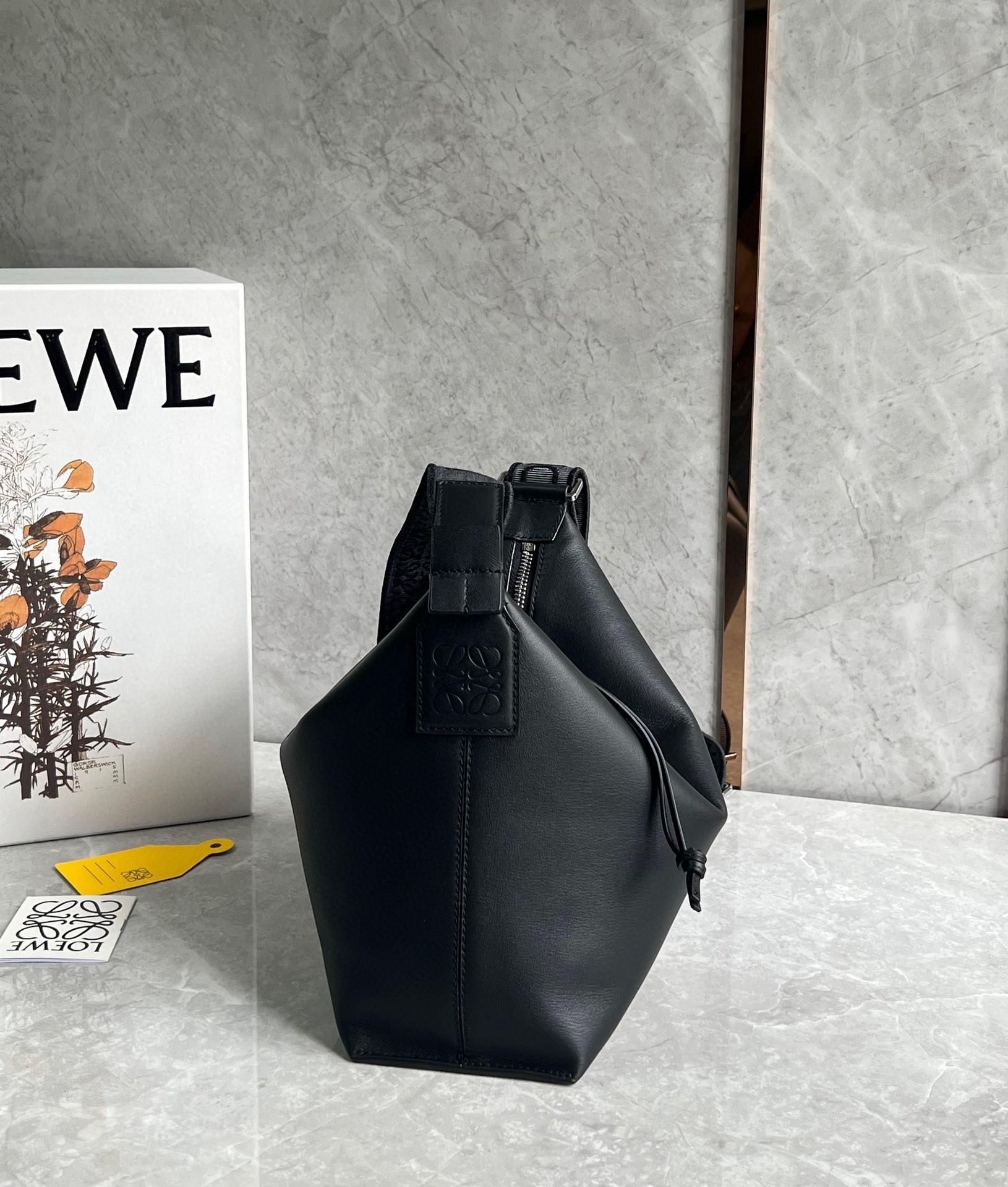 Loewe Cubi Small Bag in Black Calfskin and Jacquard 093