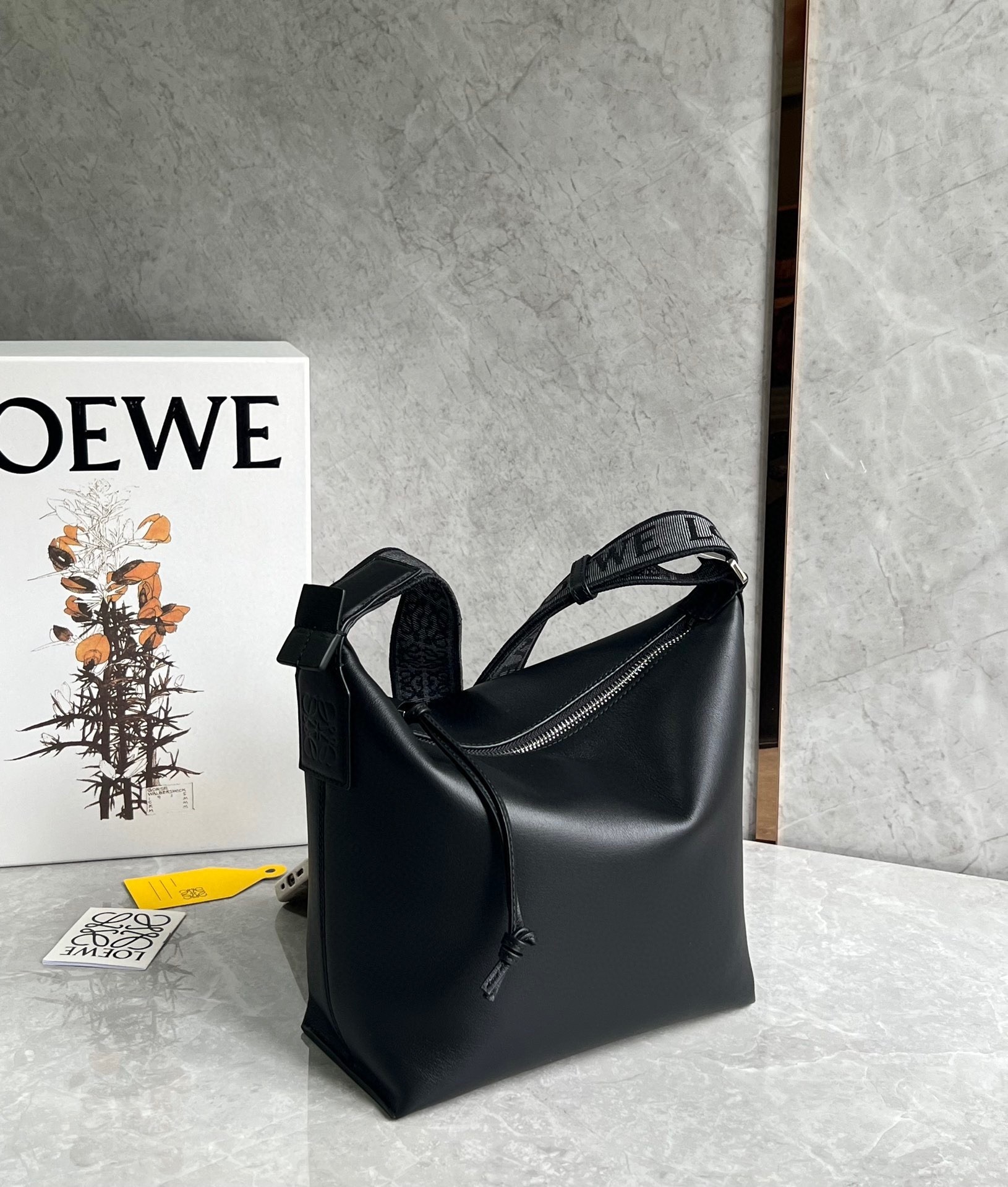 Loewe Cubi Small Bag in Black Calfskin and Jacquard 093