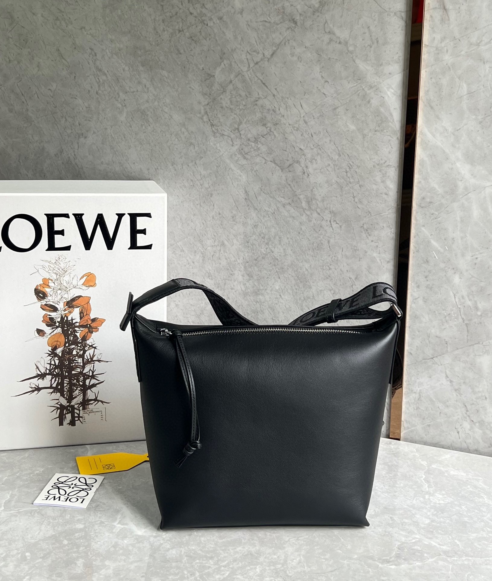 Loewe Cubi Small Bag in Black Calfskin and Jacquard 093