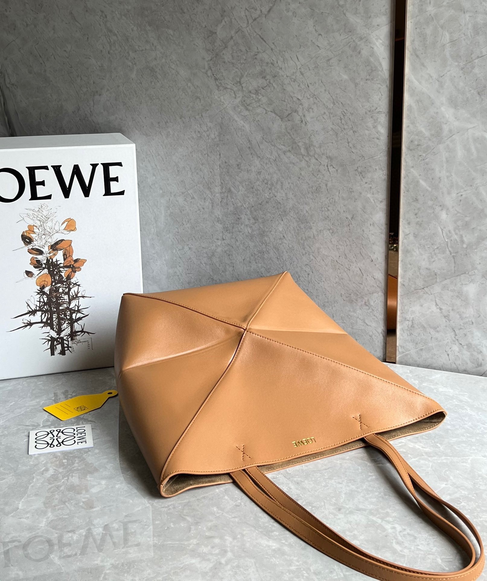 Loewe Medium Puzzle Fold Tote Bag in Tan Calfskin 132