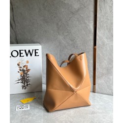 Loewe Medium Puzzle Fold Tote Bag in Tan Calfskin 132