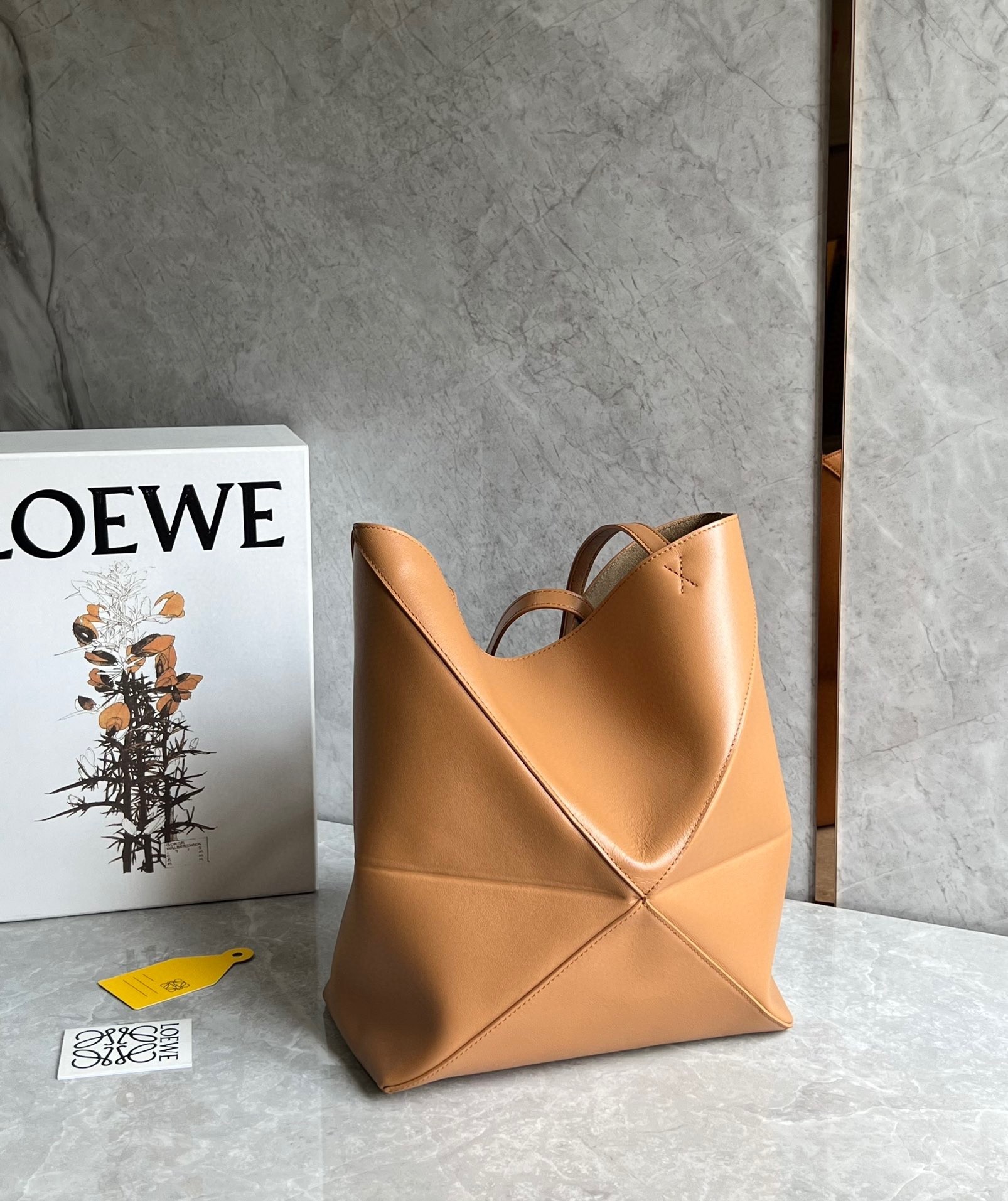 Loewe Medium Puzzle Fold Tote Bag in Tan Calfskin 132