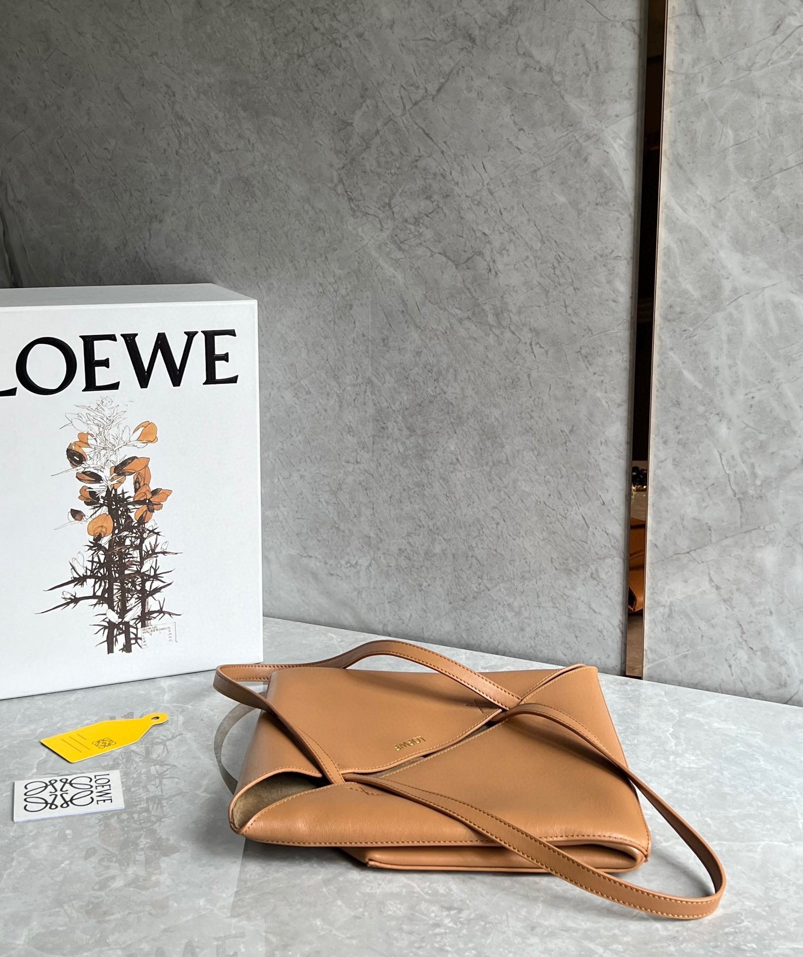 Loewe Medium Puzzle Fold Tote Bag in Tan Calfskin 132