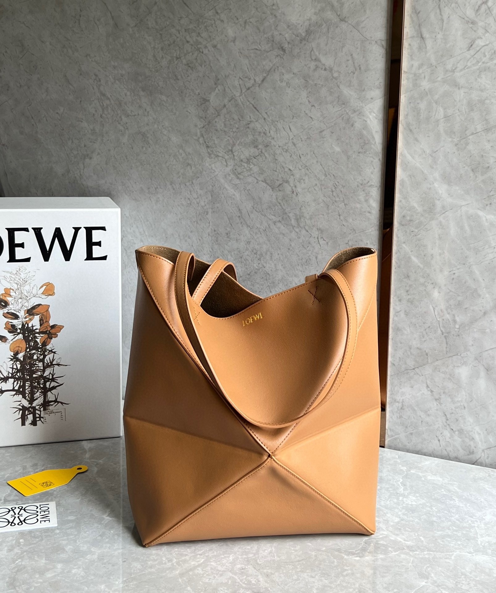 Loewe Medium Puzzle Fold Tote Bag in Tan Calfskin 132