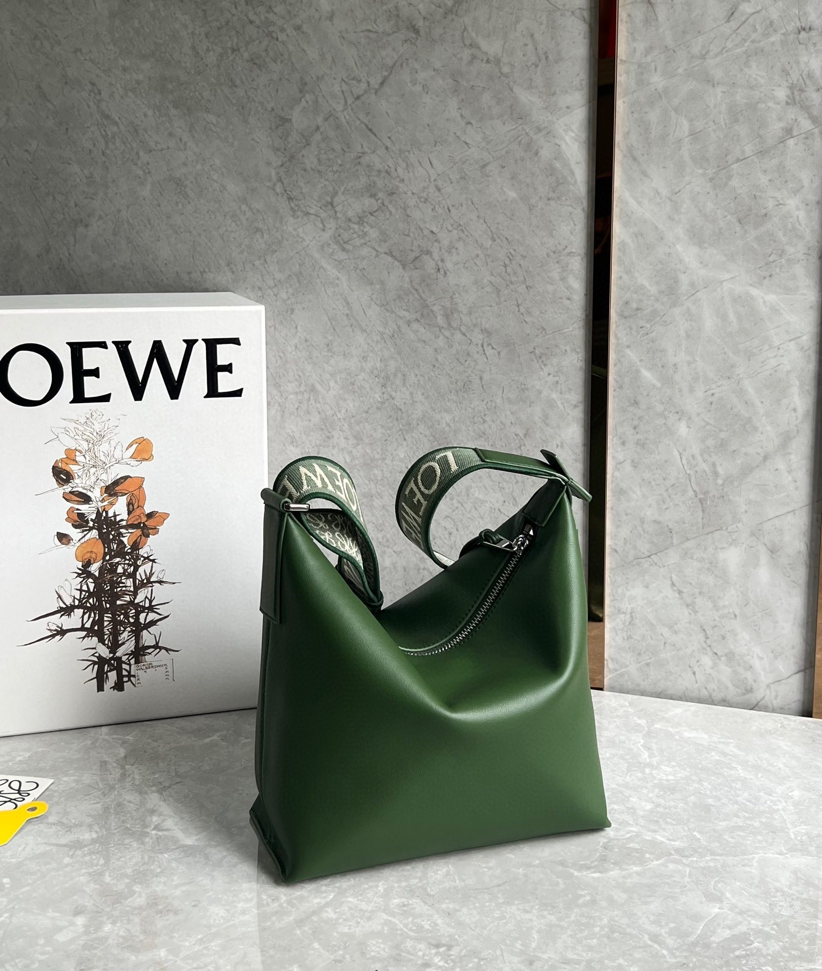 Loewe Cubi Small Bag in Green Calfskin and Jacquard  181