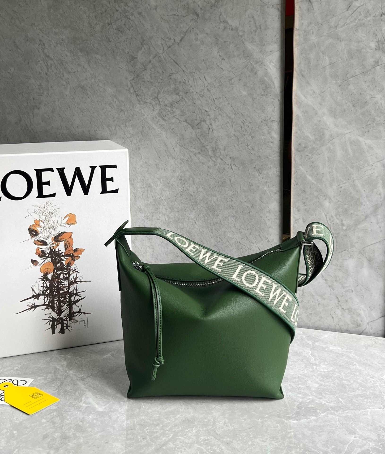 Loewe Cubi Small Bag in Green Calfskin and Jacquard  181