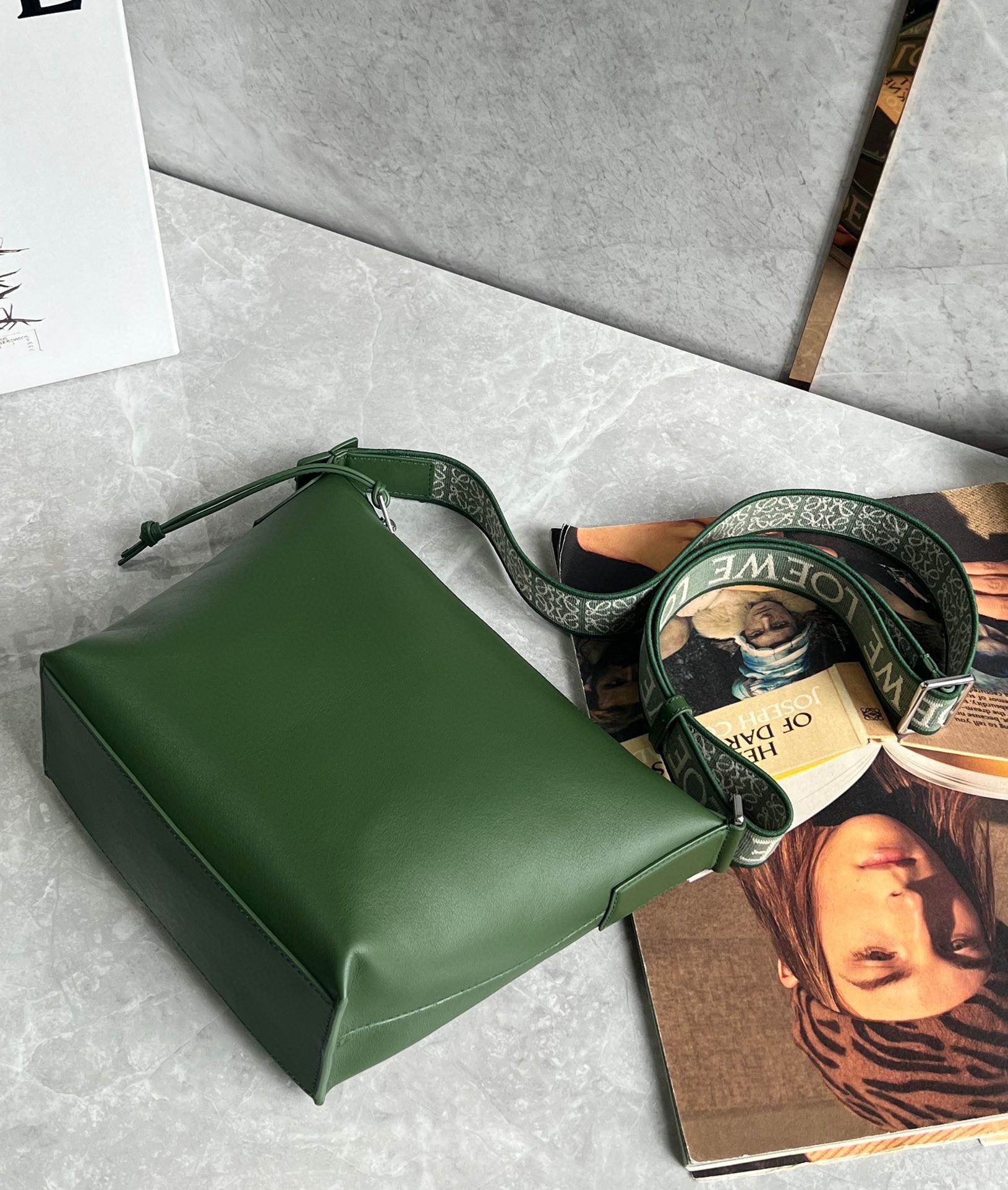 Loewe Cubi Small Bag in Green Calfskin and Jacquard  181