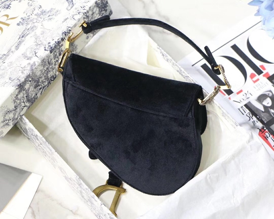 Dior Mini Saddle Bag In Black Velvet 599