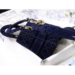 Dior Medium Lady D-Lite Bag In Blue Embroidered Velvet 491