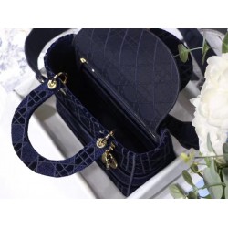 Dior Medium Lady D-Lite Bag In Blue Embroidered Velvet 491