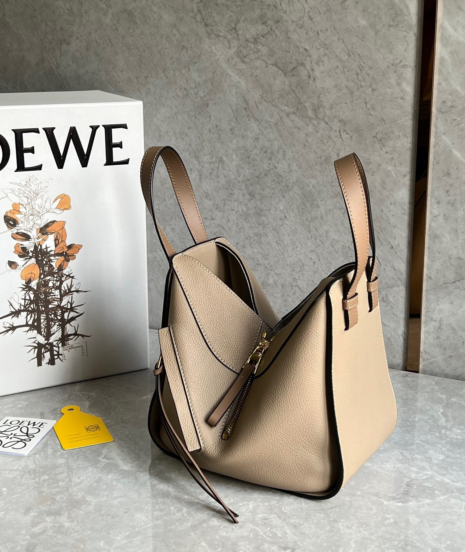 Loewe Compact Hammock Bag in Sand Grained Calfskin 394