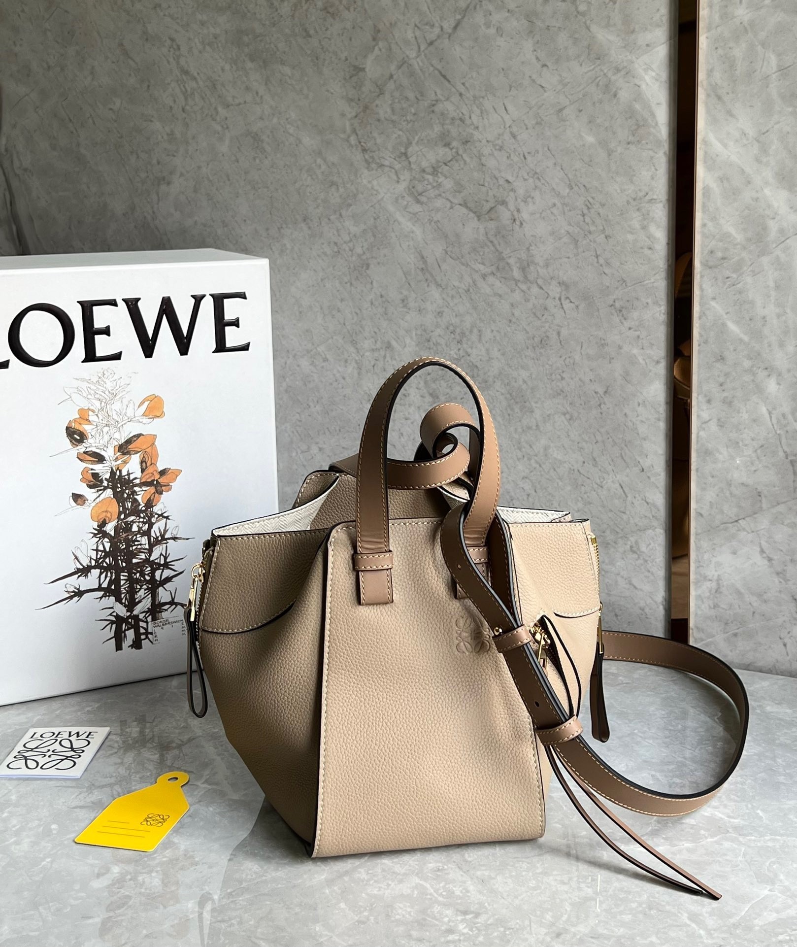 Loewe Compact Hammock Bag in Sand Grained Calfskin 394