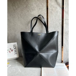 Loewe Large Puzzle Fold Tote Bag in Black Calfskin 464