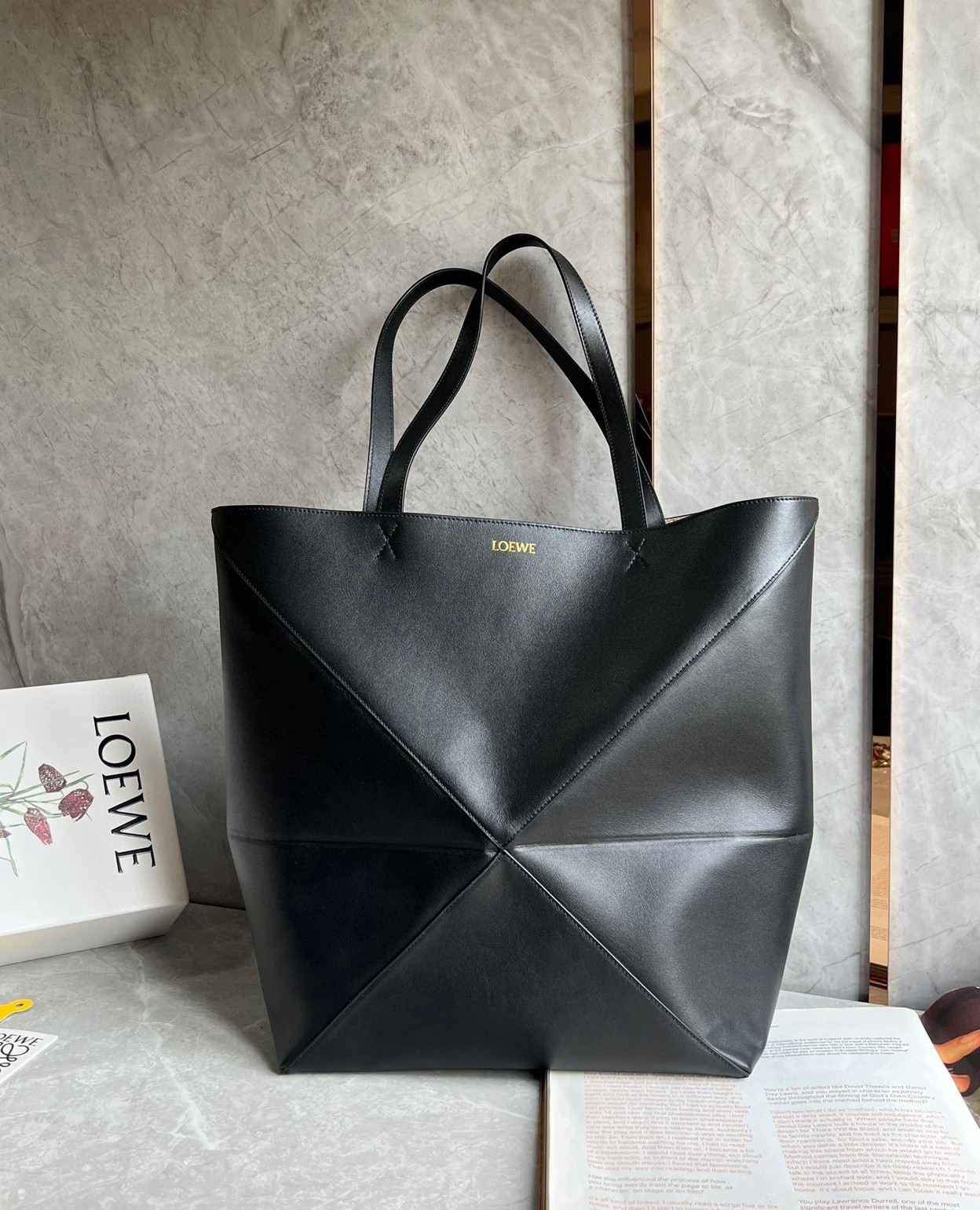 Loewe Large Puzzle Fold Tote Bag in Black Calfskin 464