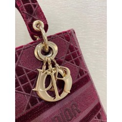 Dior Medium Lady D-Lite Bag In Bordeaux Embroidered Velvet 524