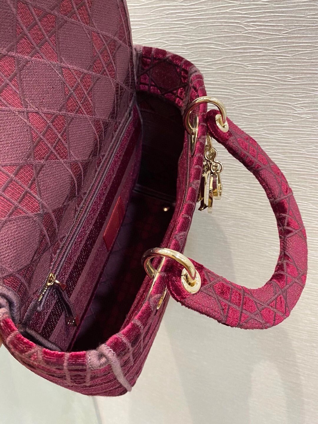 Dior Medium Lady D-Lite Bag In Bordeaux Embroidered Velvet 524