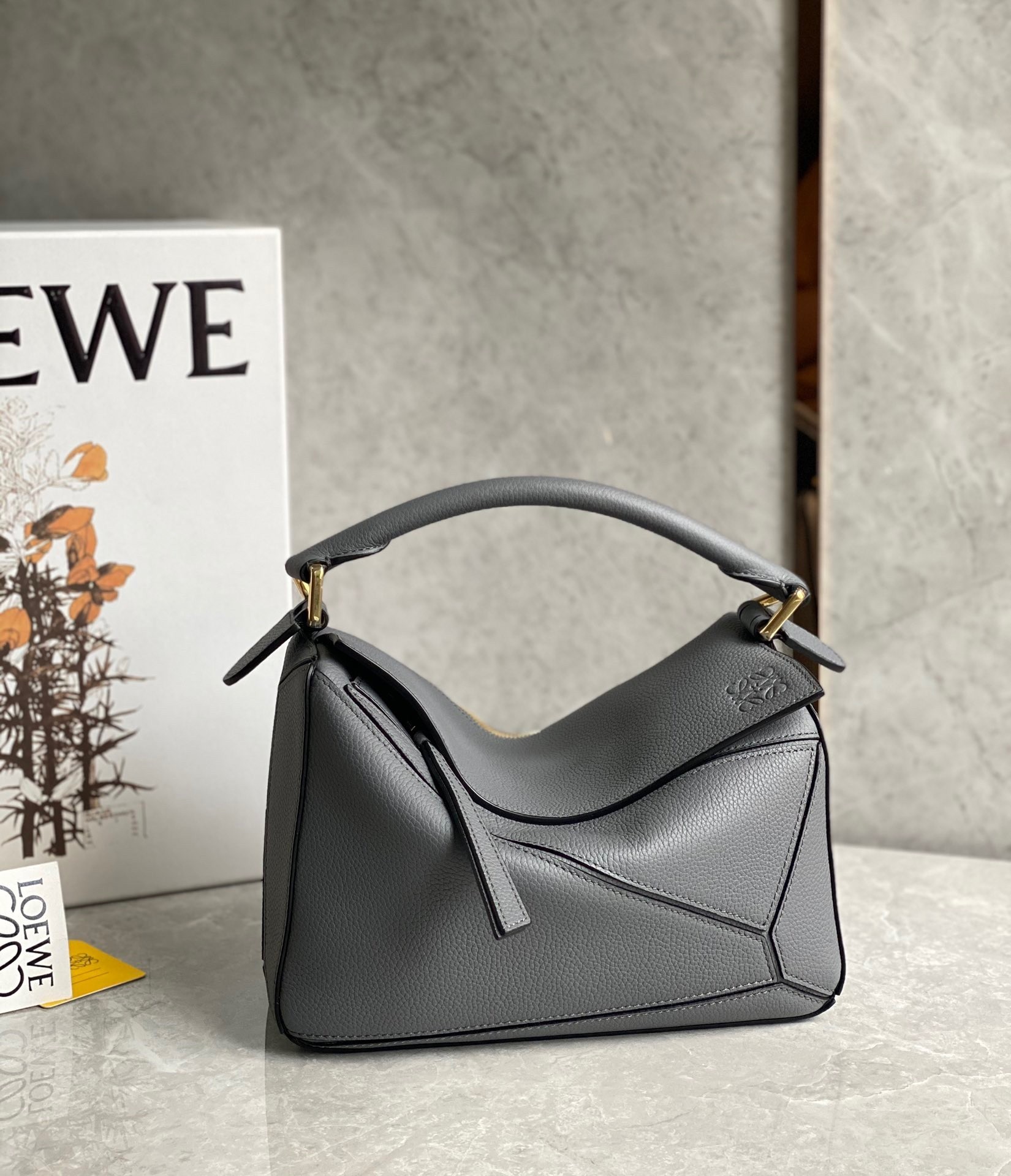 Loewe Puzzle Small Bag In Asphalt Grey Grained Leather 587