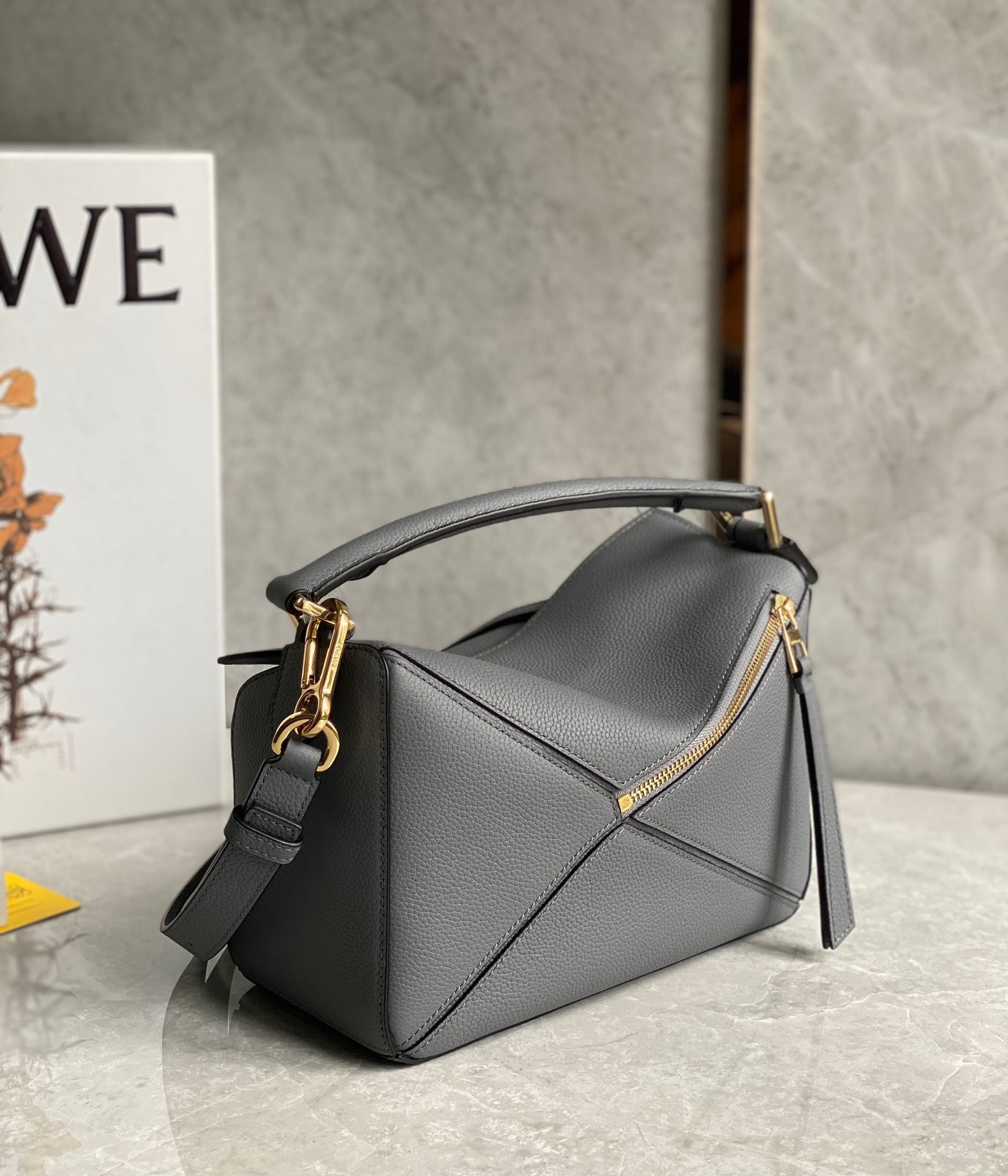 Loewe Puzzle Small Bag In Asphalt Grey Grained Leather 587