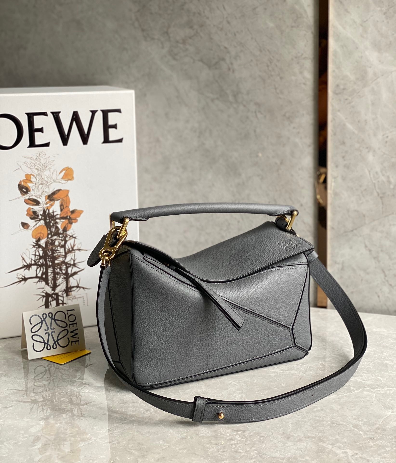 Loewe Puzzle Small Bag In Asphalt Grey Grained Leather 587