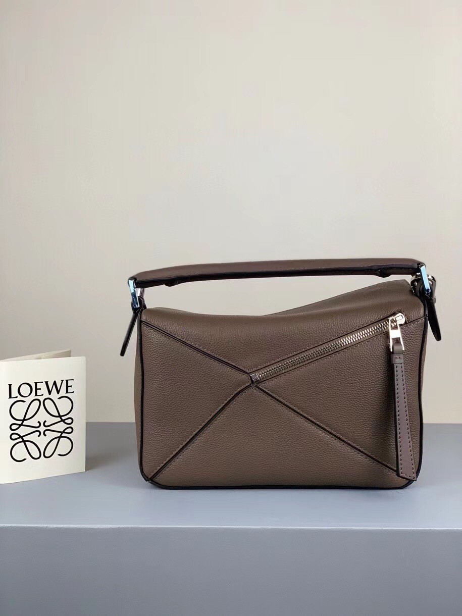 Loewe Small Puzzle Bag In Dark Taupe Grained Calfskin 686